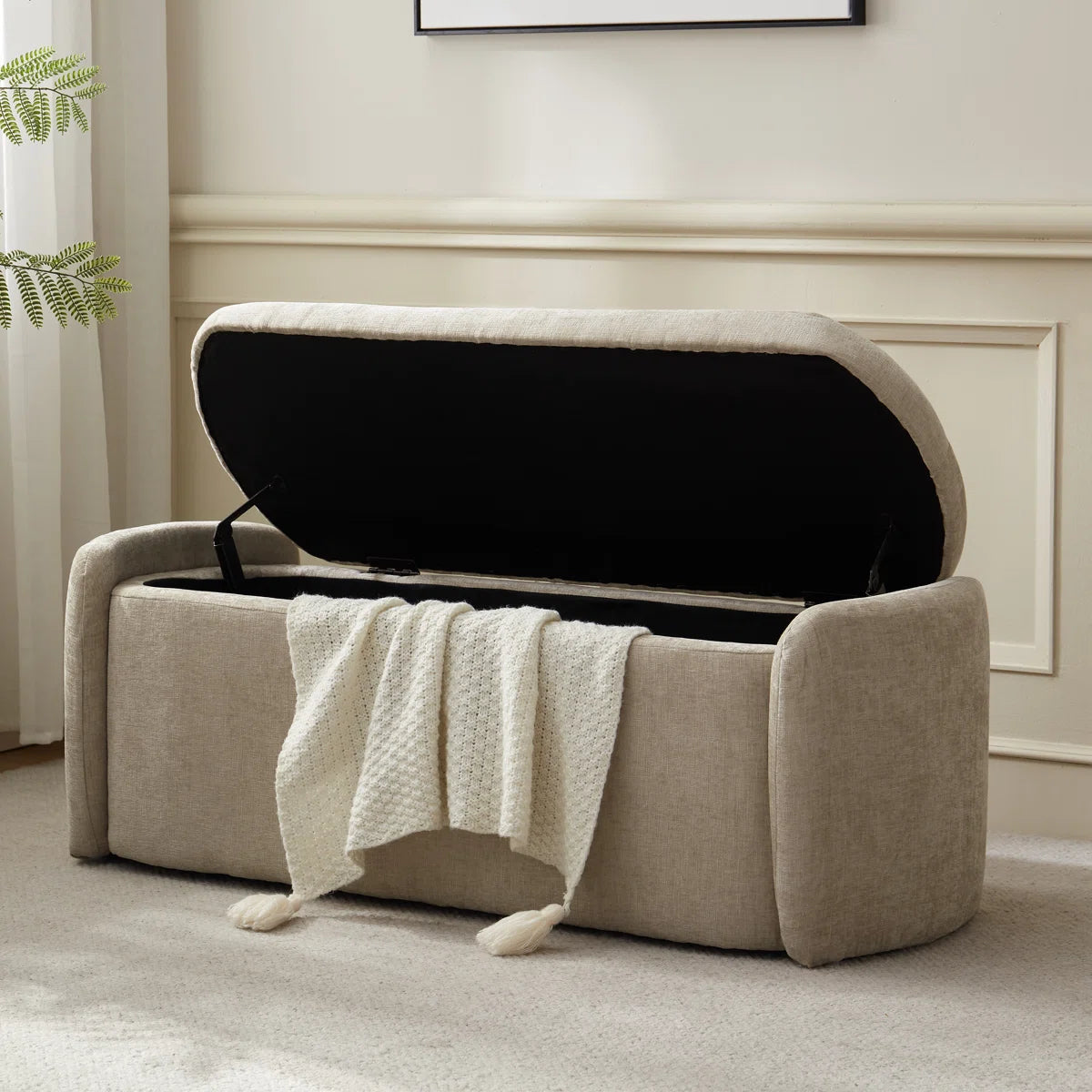 Banquette ( Storage ) - MDF Wood - Beige - Linen - 115 x41x43 cm