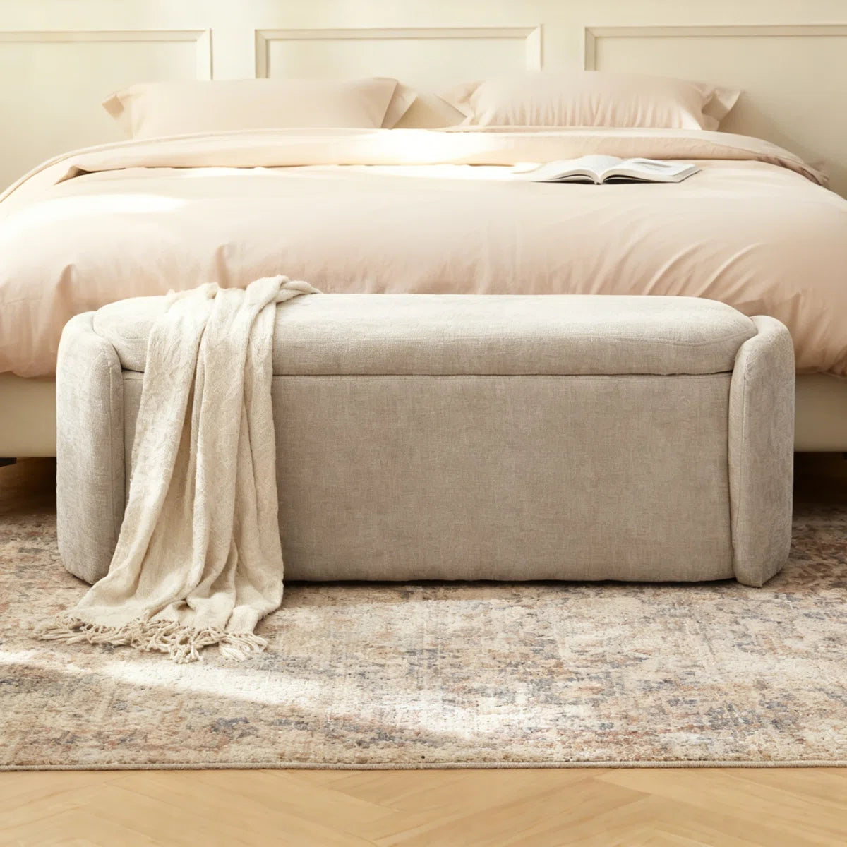 Banquette ( Storage ) - MDF Wood - Beige - Linen - 115 x41x43 cm