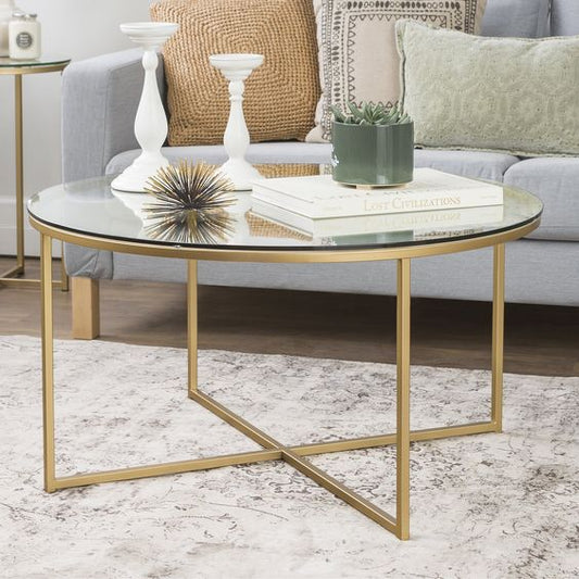 طاولة قهوة - فولاذ - زجاج - ذهبي - SG.CT.200.0039