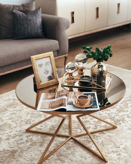 طاولة قهوة - فولاذ - زجاج - ذهبي - SG.CT.200.0042