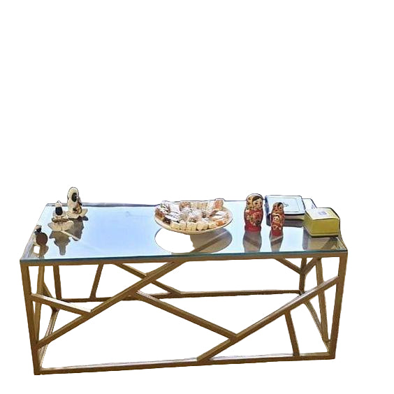 Coffee Table - Steel - Glass - Gold - 90x40x50 cm - Cataloug