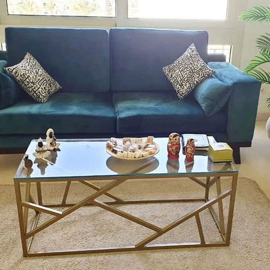طاولة قهوة - فولاذ - زجاج - ذهبي - SG.CT.200.0043