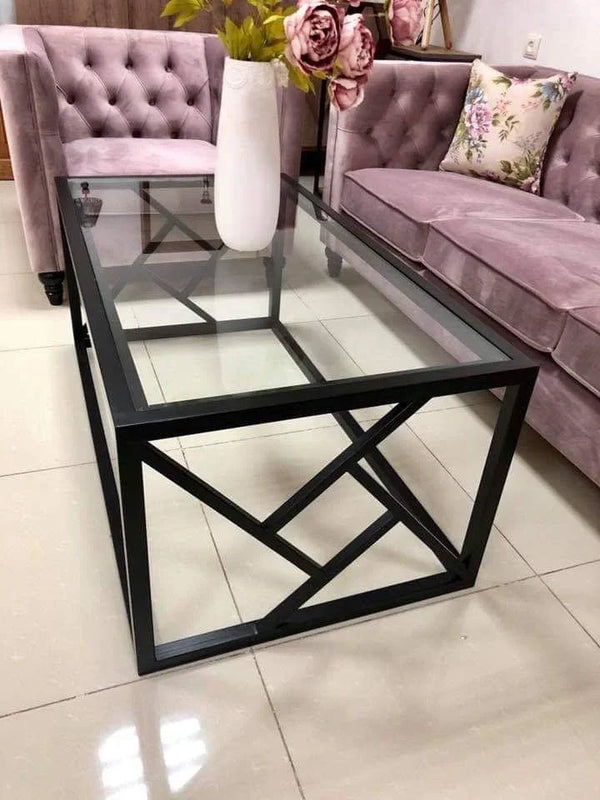 Coffee Table - Steel - Glass - Black - 90x40x50 cm - Cataloug