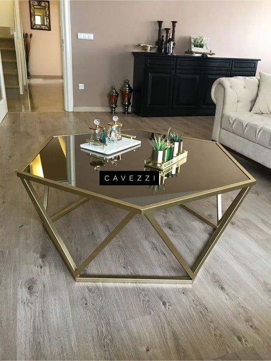 طاولة قهوة - فولاذ - زجاج - ذهبي - SG.CT.200.0048