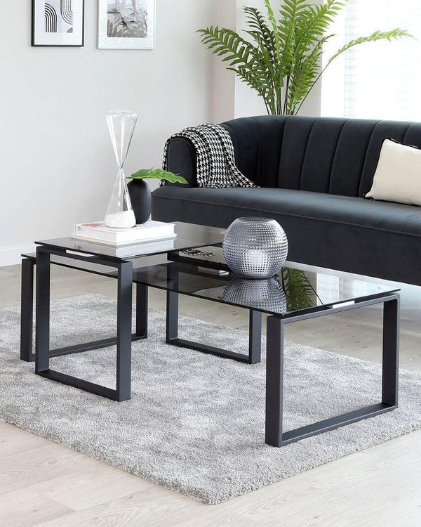 Coffee Table - Steel - Glass - Black - 100x50x50 cm - Cataloug