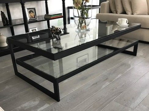 طاولة قهوة - فولاذ - زجاج - أسود - SG.CT.200.0057