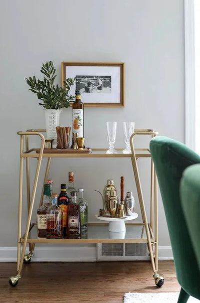 ترابيزة تقديم - ستيل - زجاج - دهبي - 80×40×90 سم