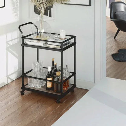 Serving Table - Steel - Glass - Black - 90x60x40 cm - Cataloug