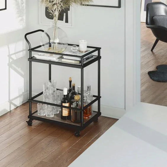 Serving Table - Steel - Glass - Black - 90x60x40 cm - Cataloug