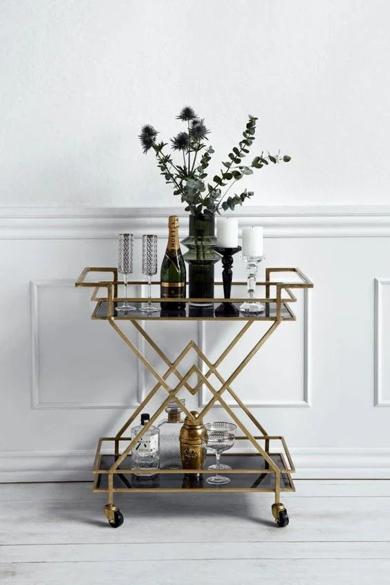 Serving Table - Steel - Glass - Gold - 90x70x40 cm - Cataloug