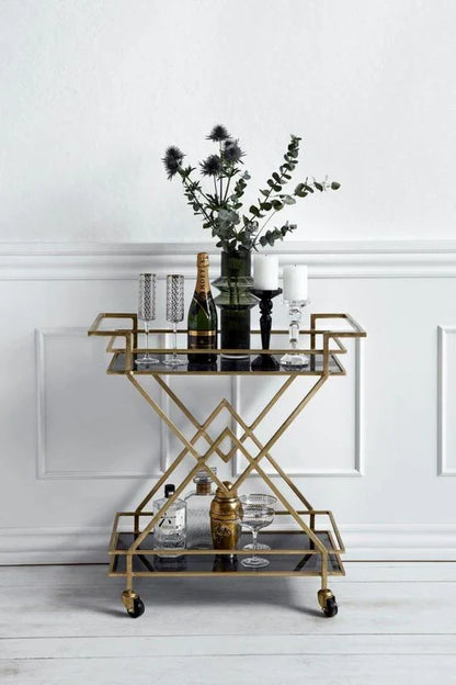 Serving Table - Steel - Glass - Gold - 90x70x40 cm - Cataloug