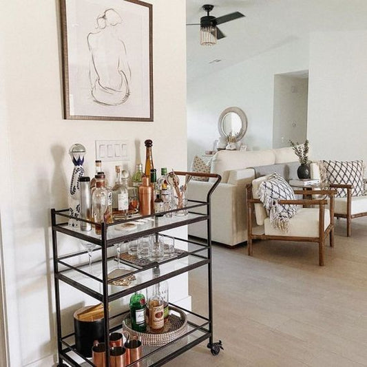 Serving Table  Steel  Glass  Black