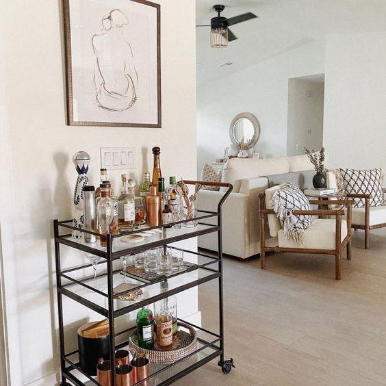 Serving Table - Steel - Glass - Black - 80x40x100 cm - Cataloug