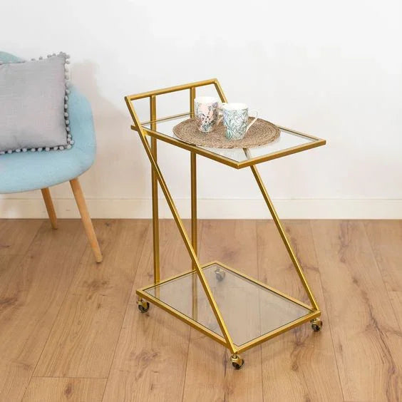 Serving Table - Steel - Glass - Gold - 50x30x90 cm - Cataloug