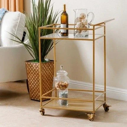 Serving Table - Steel - Glass - Gold - 60x40x90 cm - Cataloug