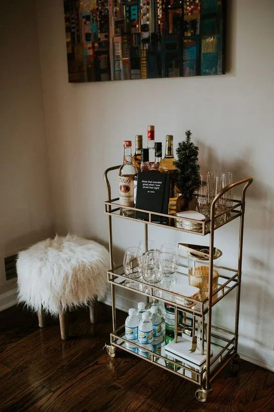 Serving Table - Steel - Glass - Gold - 70x40x110 cm - Cataloug