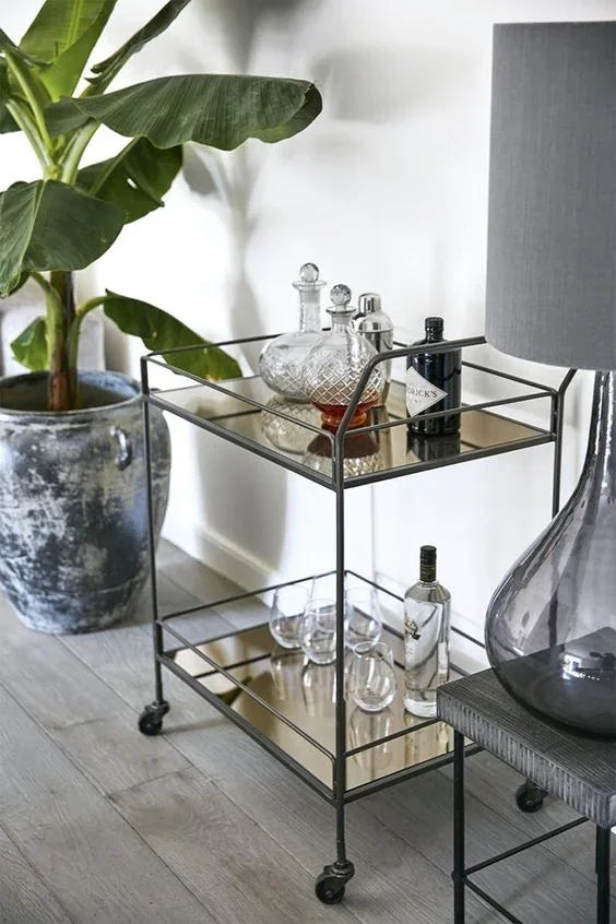 Serving Table - Steel - Glass - Black - 80x40x90 cm - Cataloug