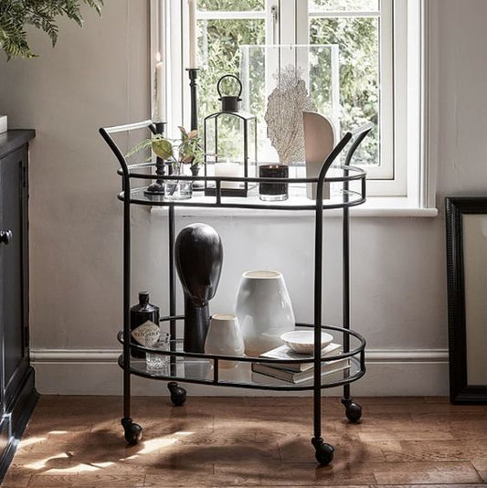 Serving Table  Steel  Glass  Black
