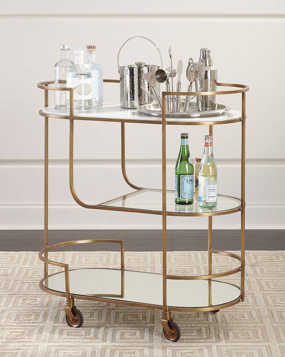 Serving Table - Steel - Glass - Gold - 80x40x100 cm - Cataloug