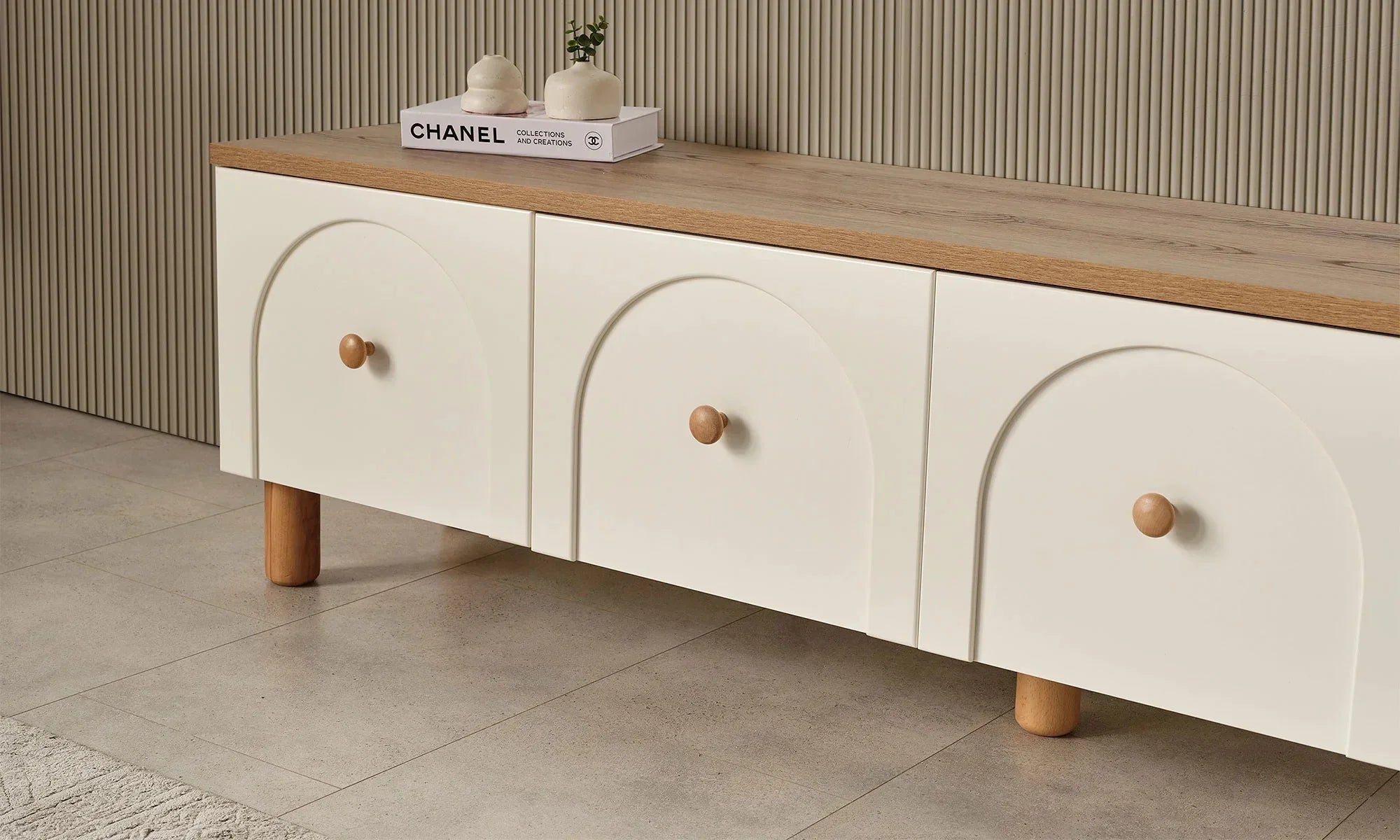 TV Unit - MDF Wood - White & Beige - 180x40x50 cm - Cataloug