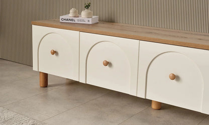 TV Unit - MDF Wood - White & Beige - 180x40x50 cm