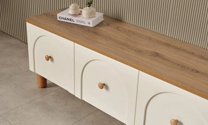 TV Unit - MDF Wood - White & Beige - 180x40x50 cm