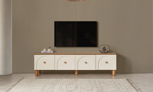 TV Unit - MDF Wood - White & Beige - 180x40x50 cm