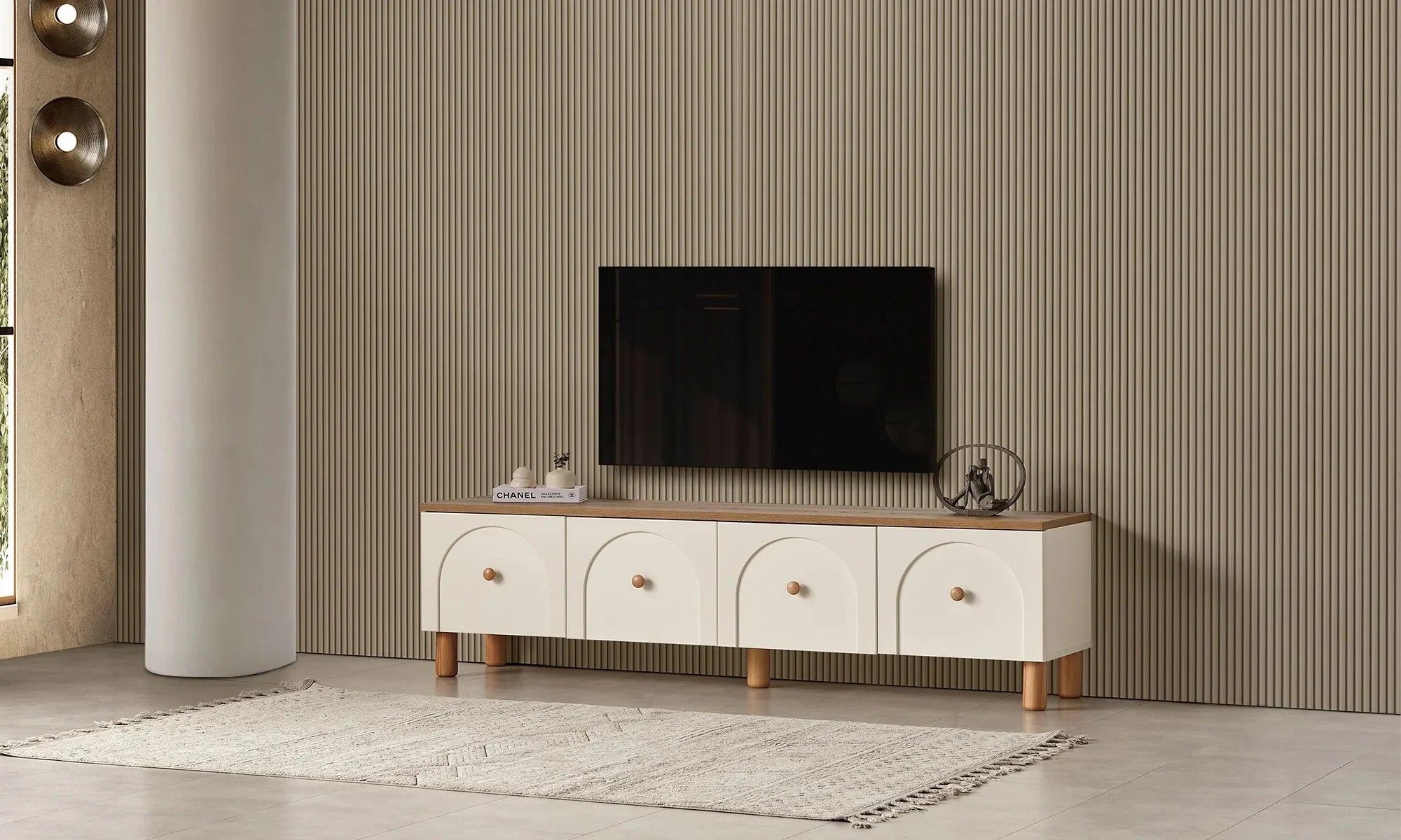 TV Unit - MDF Wood - White & Beige - 180x40x50 cm - Cataloug