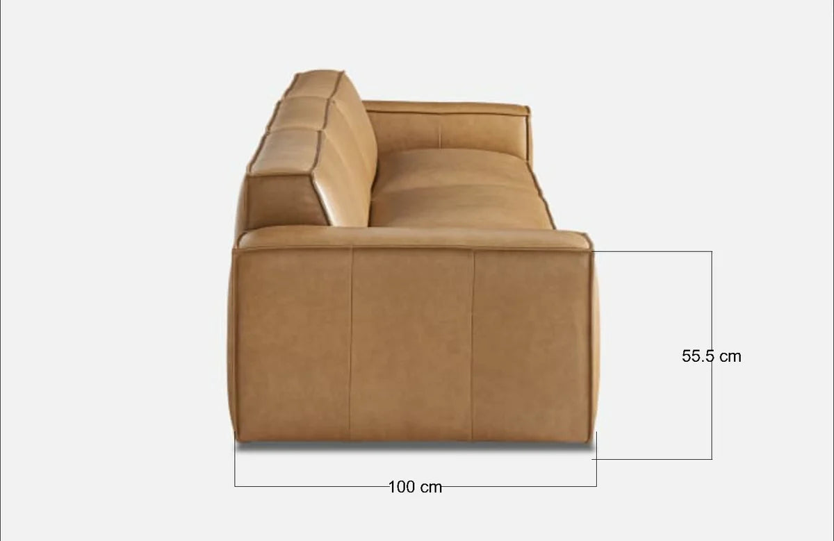 Sofa - Natural Wood - Leather - Brown - Multi Size