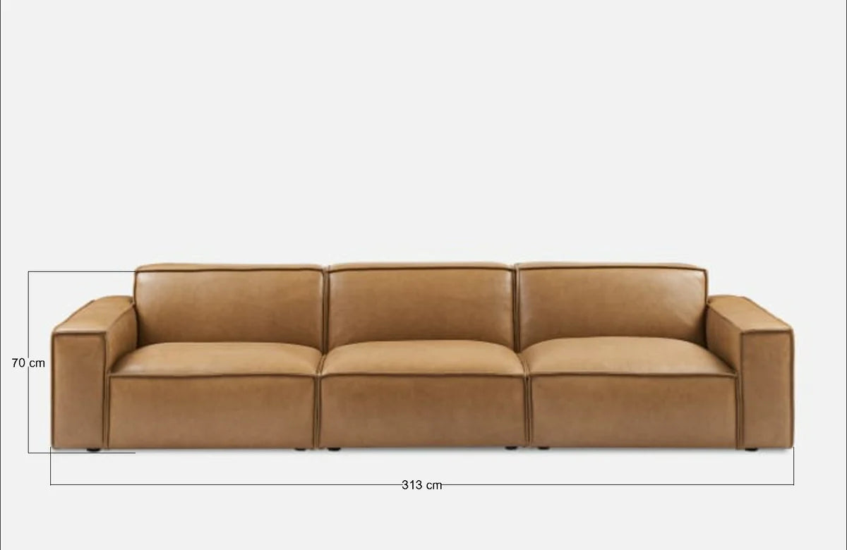 Sofa - Natural Wood - Leather - Brown - Multi Size