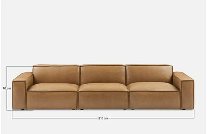 Sofa - Natural Wood - Leather - Brown - Multi Size