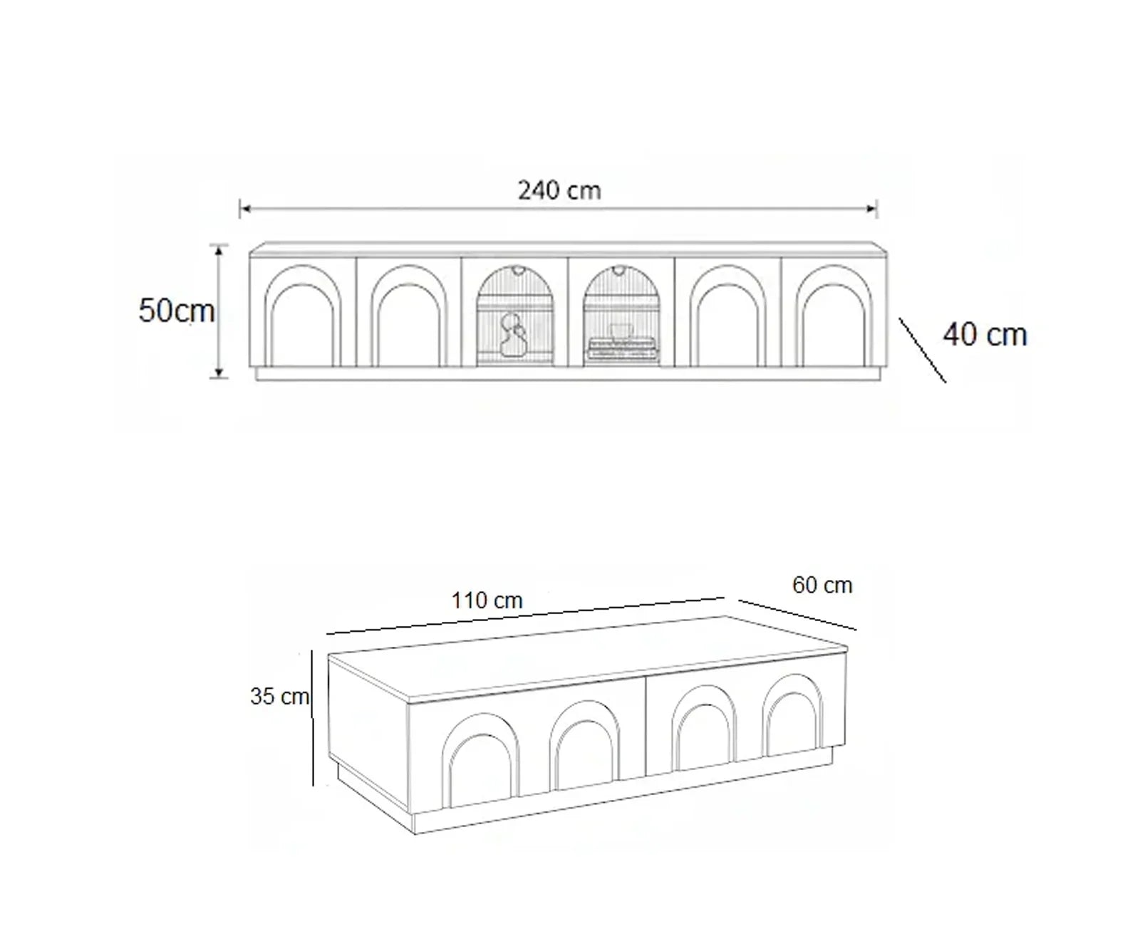 Bundle of TV Table and Coffee Table - MDF Wood - White - Cataloug