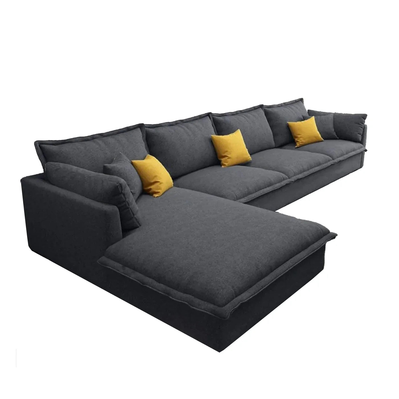 Sofa L Shape - Beech Wood - Linen Fabric - Grey - 300x200x85x75 cm - Cataloug