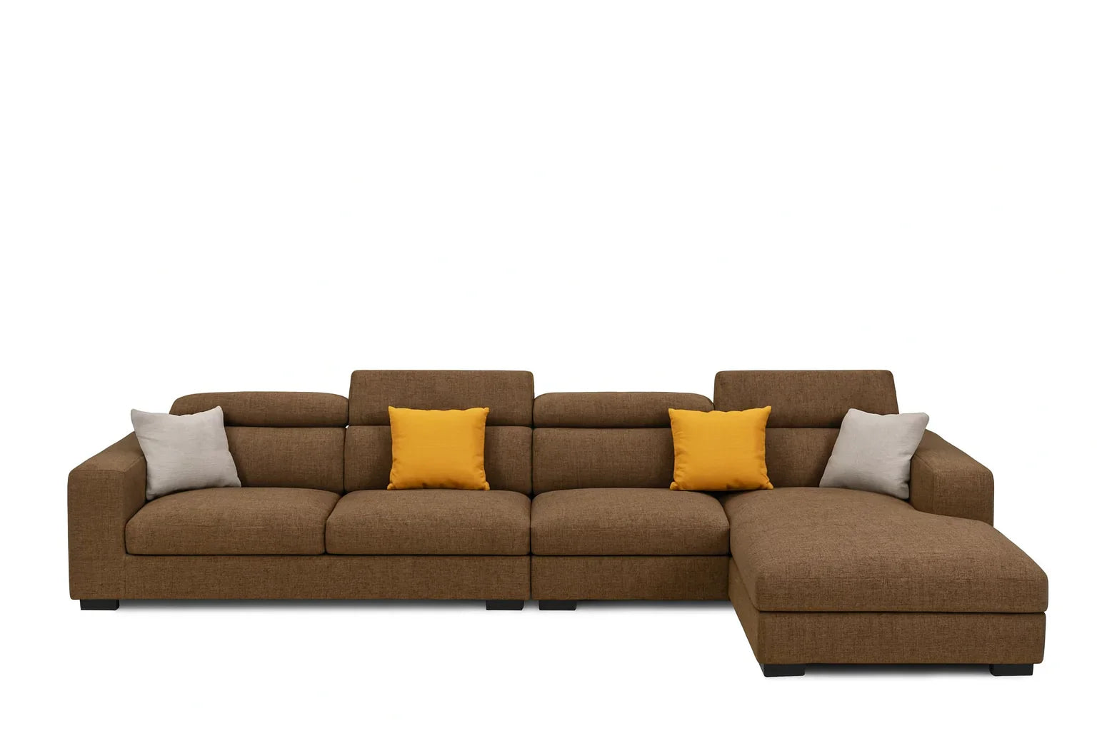 Sofa L Shape - Beech Wood - Linen Fabric - Brown - 320x200x90 cm - Cataloug