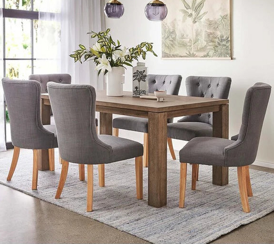 Dining Table - 6 Chairs - MDF Wood & Beech wood - Brown & Grey - 160 x 80 x 80 cm