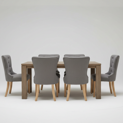 طاولة طعام - 6 كراسي - خشب MDF وخشب زان - بني ورمادي - 160 × 80 × 80 سم