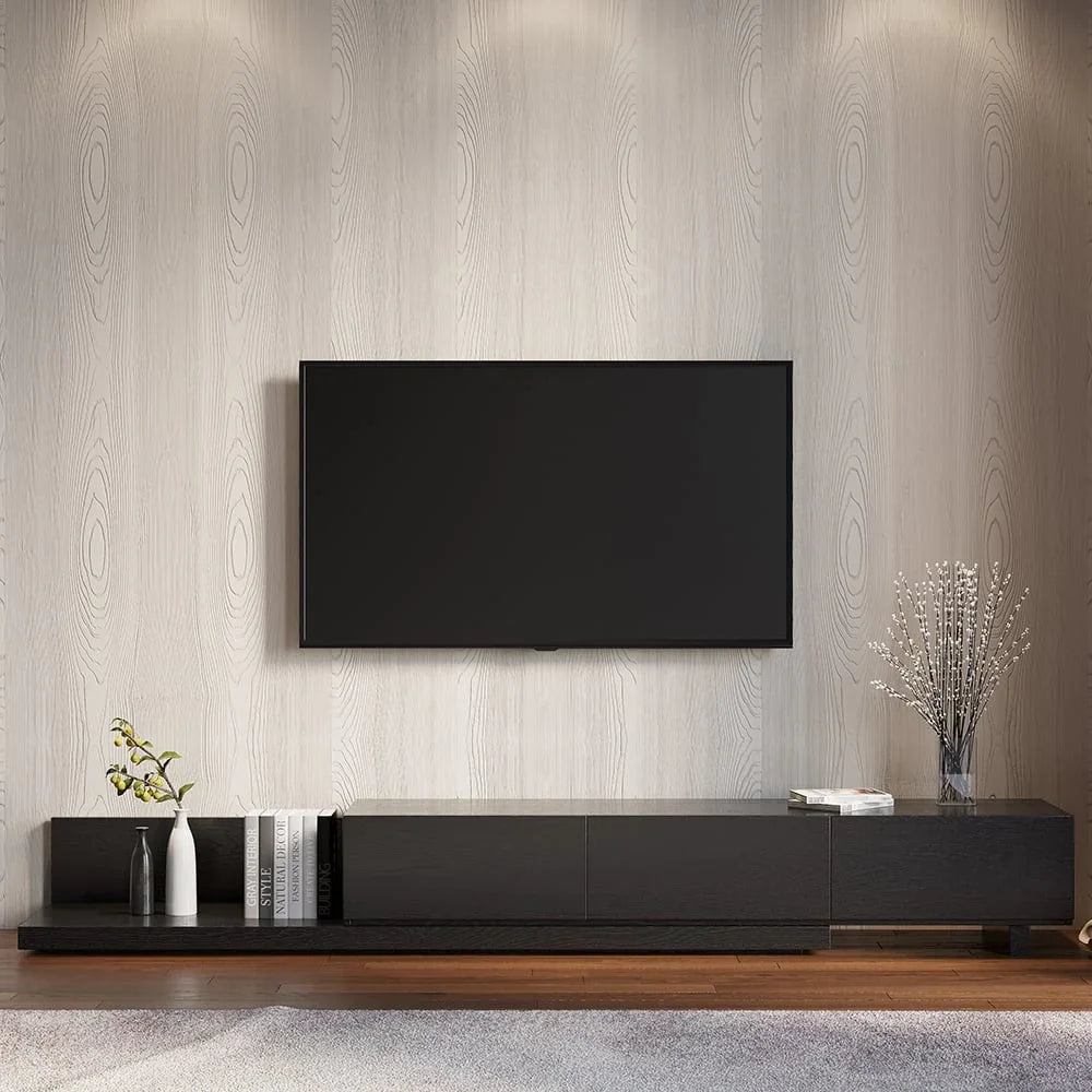 TV Unit - MDF Wood - Black - 200x40x32 cm - Cataloug