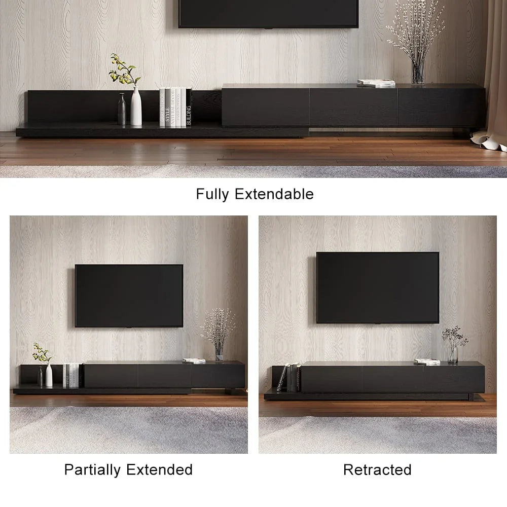 TV Unit - MDF Wood - Black - 200x40x32 cm - Cataloug