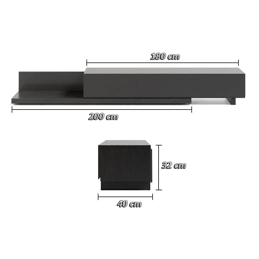 TV Unit - MDF Wood - Black - 200x40x32 cm - Cataloug
