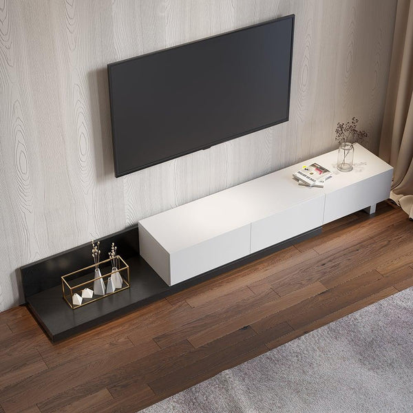 TV Unit - MDF Wood - White & Black - 200x40x32 cm - Cataloug