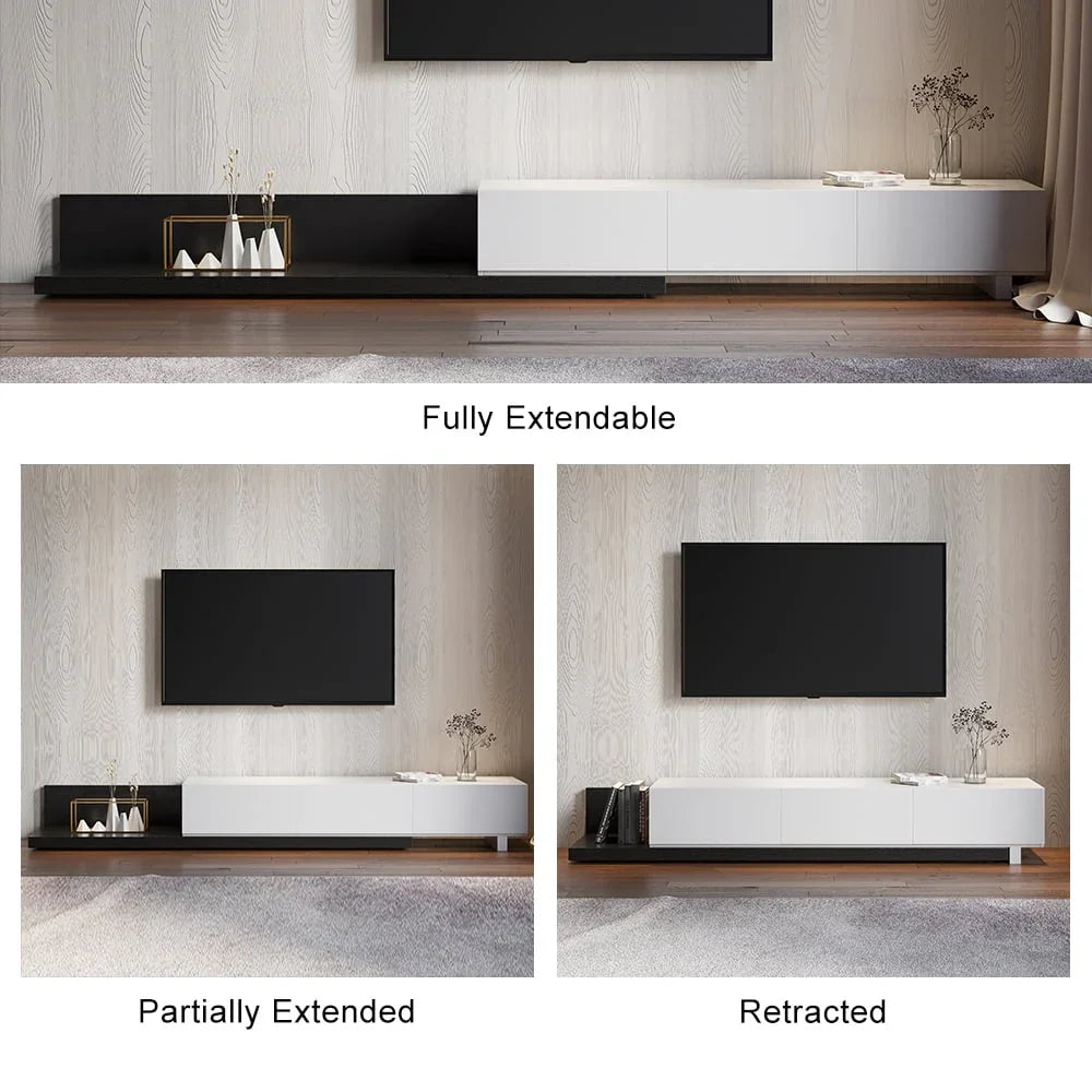 TV Unit - MDF Wood - White & Black - 200x40x32 cm - Cataloug