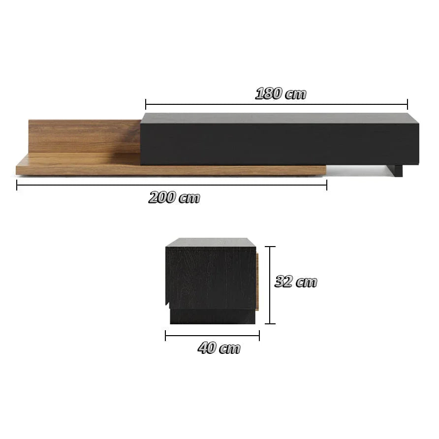 TV Unit - MDF Wood - Beige & Black - 200x40x32 cm - Cataloug