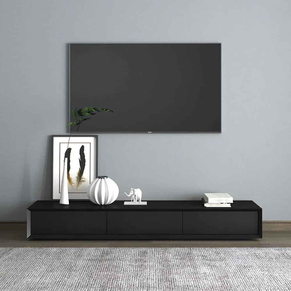 TV Unit - MDF Wood - Black - 180x40x25 cm - Cataloug