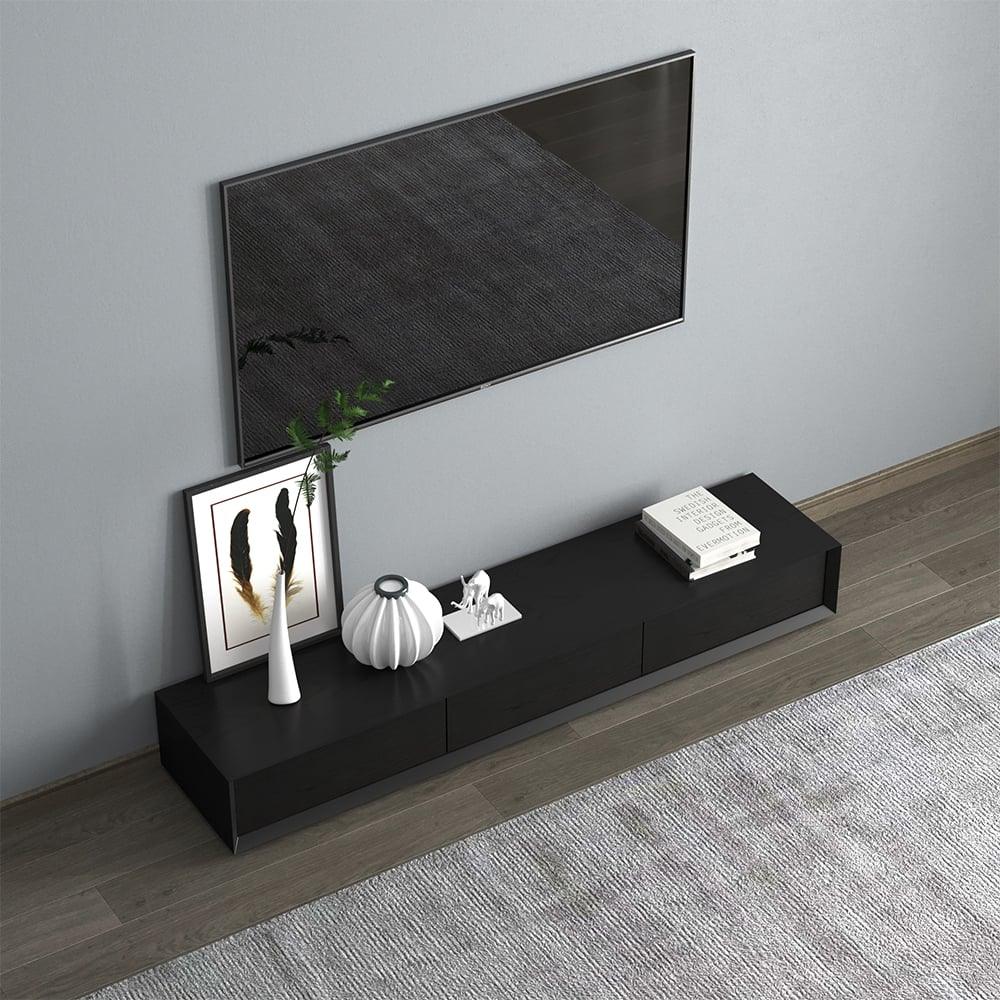 TV Unit - MDF Wood - Black - 180x40x25 cm - Cataloug
