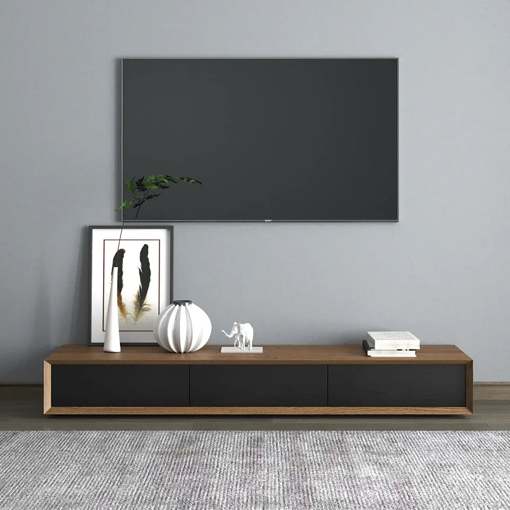 TV Unit - MDF Wood - Black & Brown - 180x40x25 cm - Cataloug
