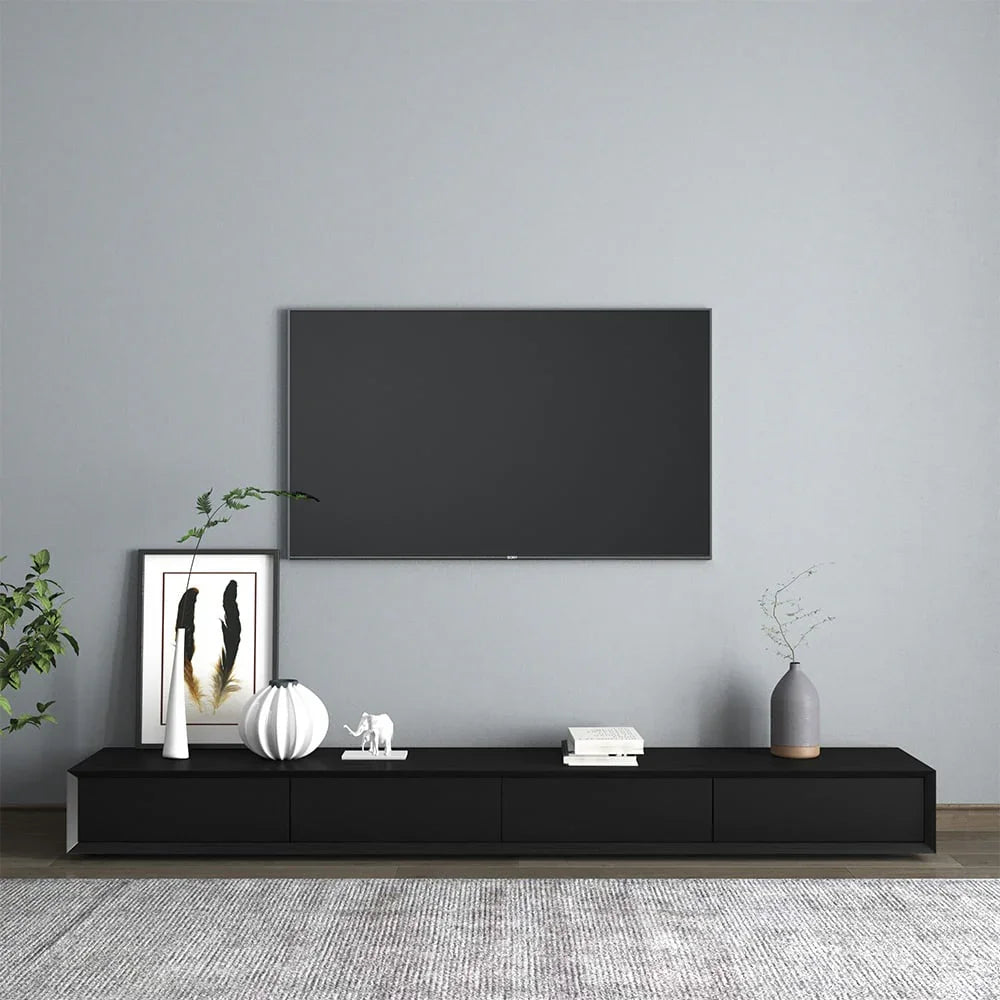 TV Unit - MDF Wood - Black - 220x40x25 cm - Cataloug