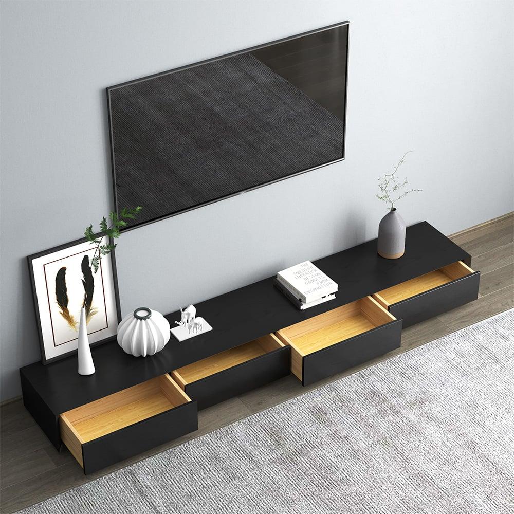 TV Unit - MDF Wood - Black - 220x40x25 cm - Cataloug