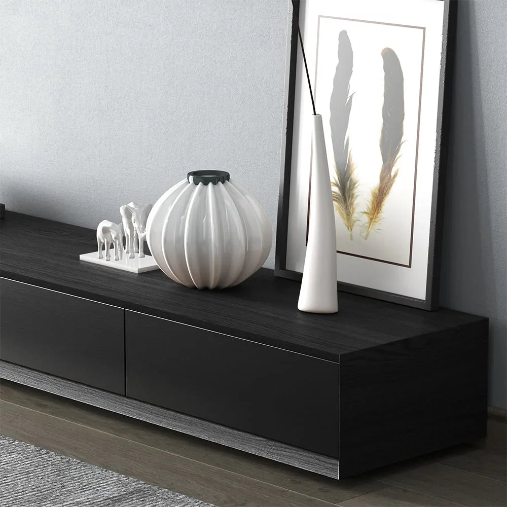 TV Unit - MDF Wood - Black - 220x40x25 cm - Cataloug