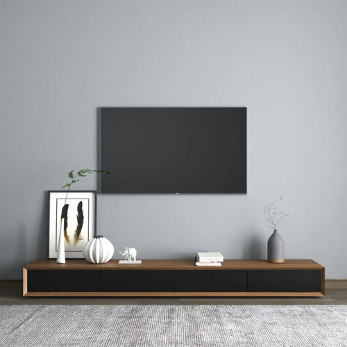 TV Unit - MDF Wood - Black & Brown - 220x40x25 cm - Cataloug