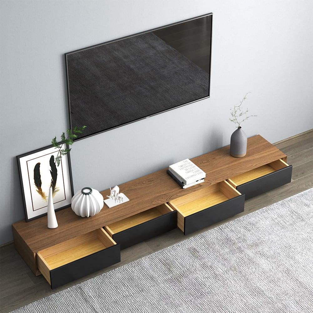 TV Unit - MDF Wood - Black & Brown - 220x40x25 cm - Cataloug